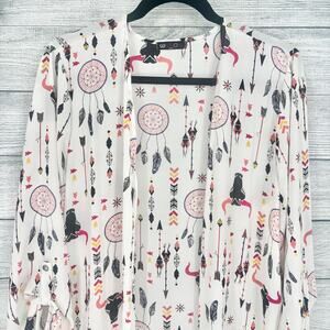 Vision Boho Dreamcatcher Arrow Bull Kimono Open Front Long Cardigan Size M